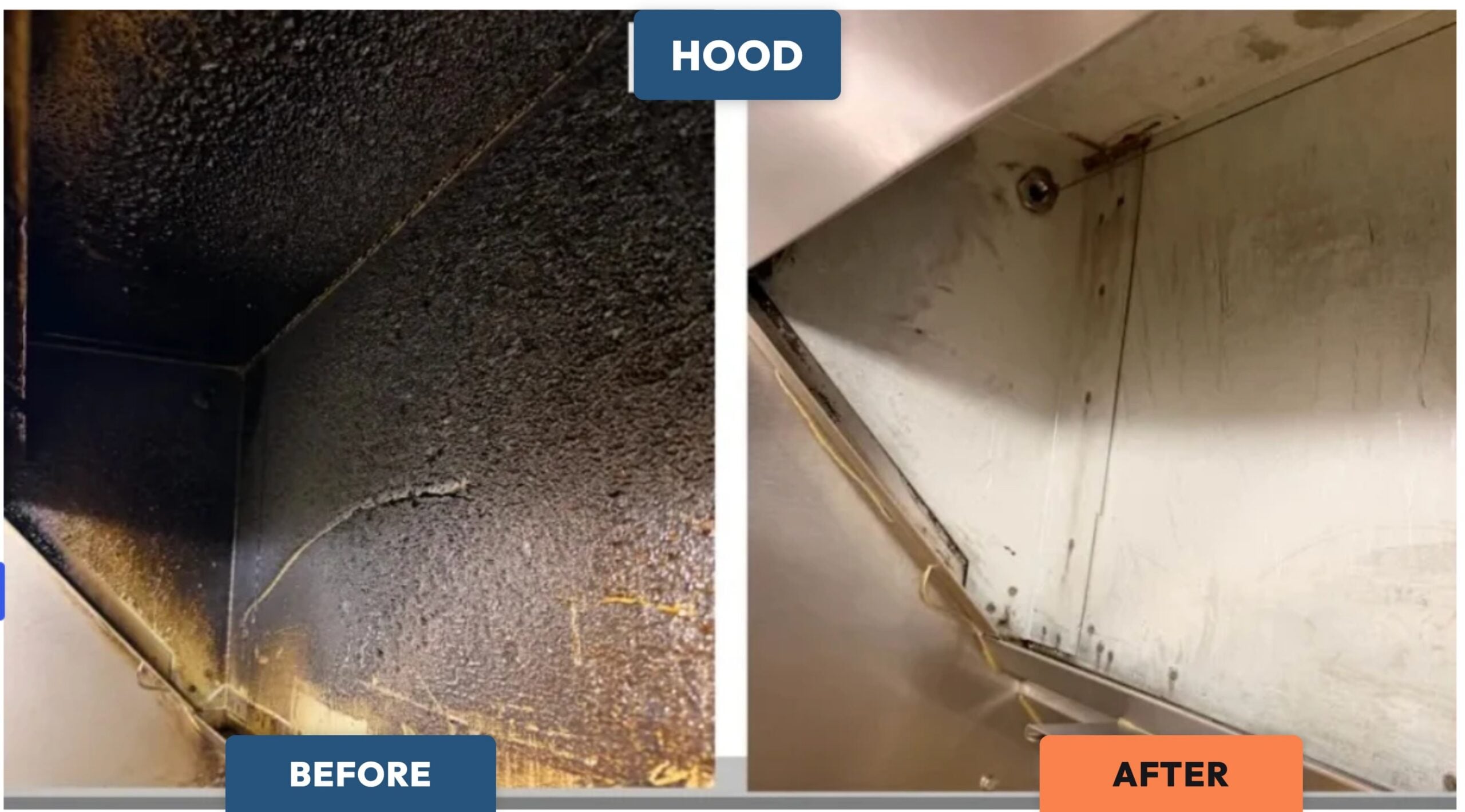 Commercial kitchen hood before and after cleaning by HoodWashers